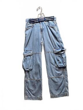 Wild Fable Mid Rise Baggy Cargo Jeans Medium Wash Multi Pocket Denim Size 00